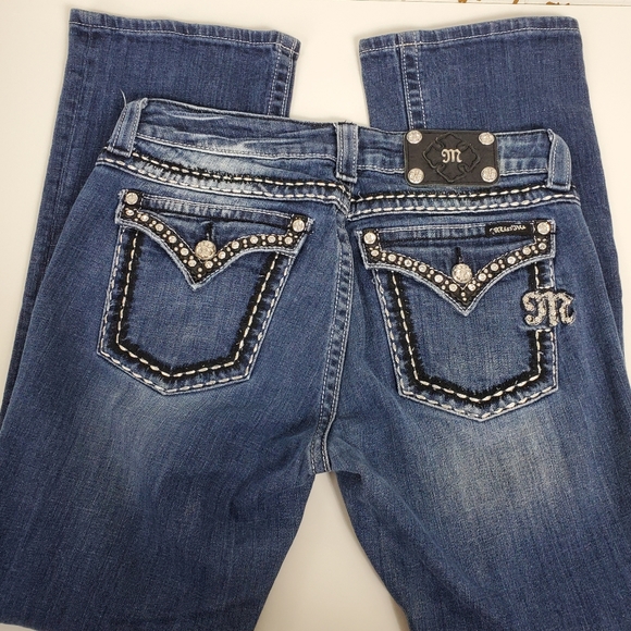 Miss Me easy boot cut JE5087E6R rhinestone embroidered bling jeans size 30 - Picture 13 of 16